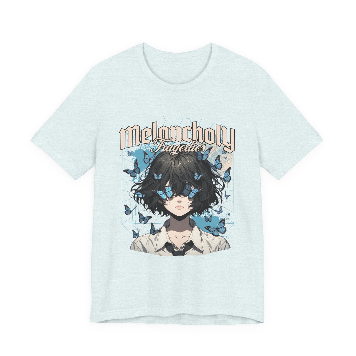 Melancholy Tragedia Anime Tee — Blue Butterflies Graphic T-Shirt
