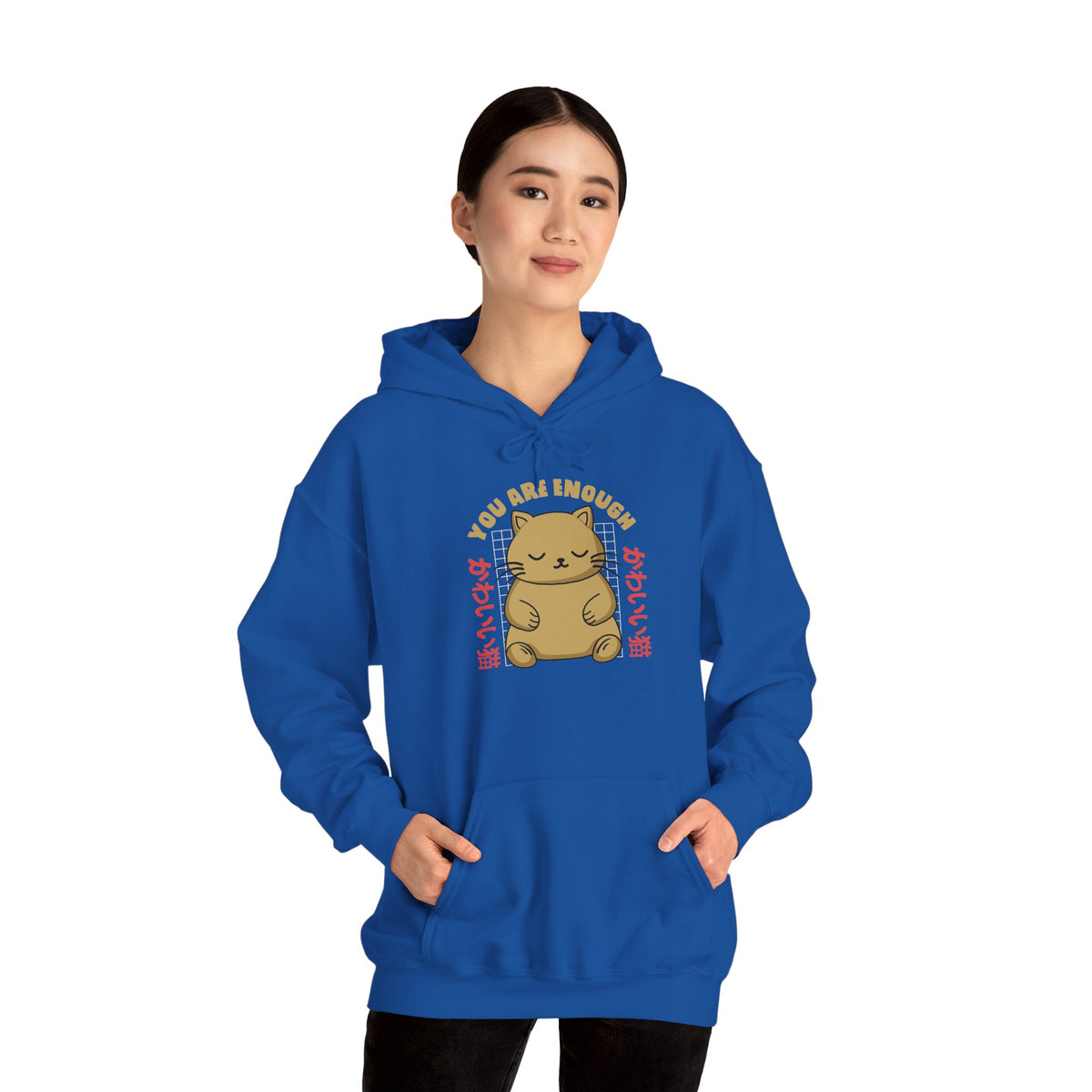 Hoodie — Cute 'You Are Enough' Kawaii Cat Comfort Hoodie