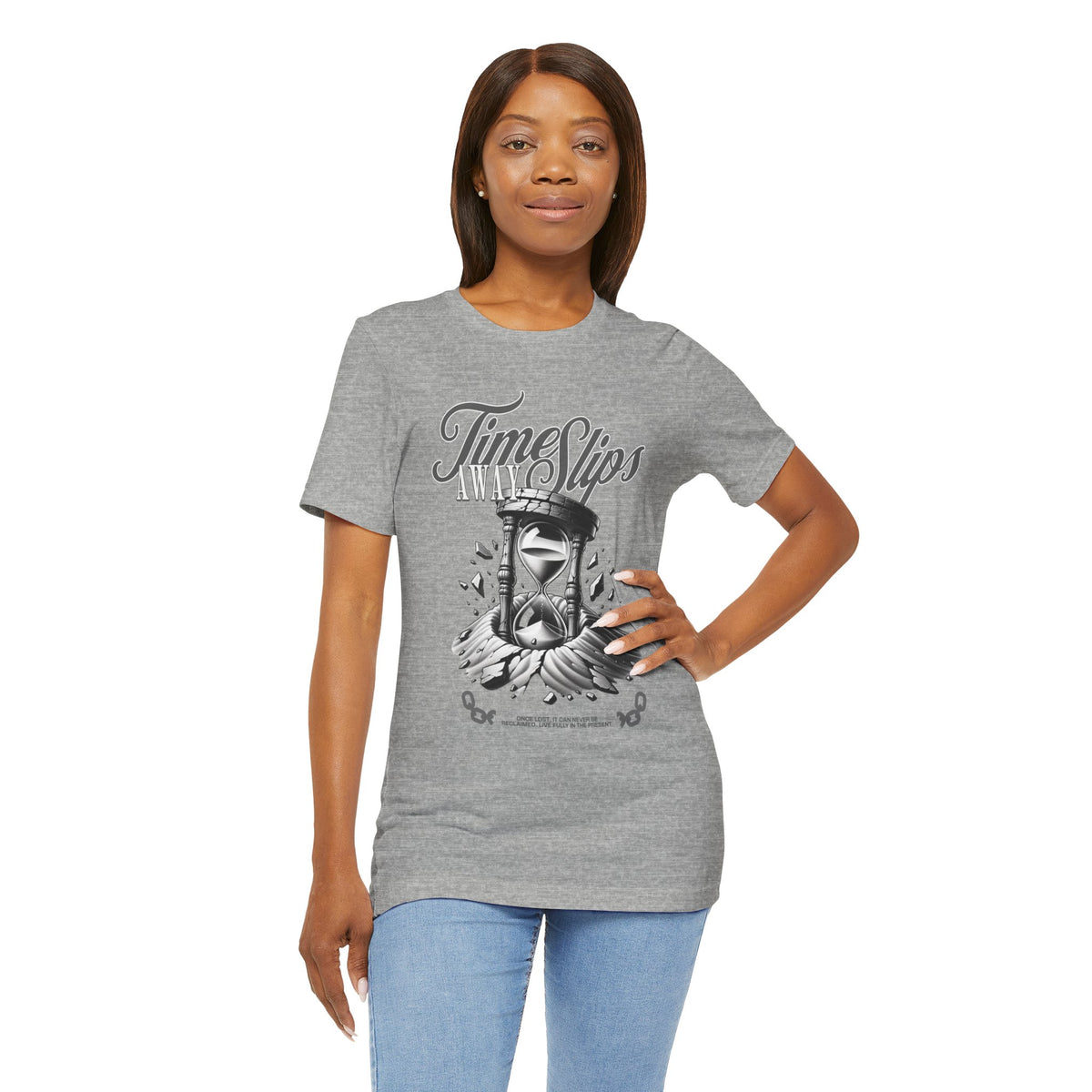 Time Slips Hourglass T‑Shirt — Vintage Black & White Graphic Tee