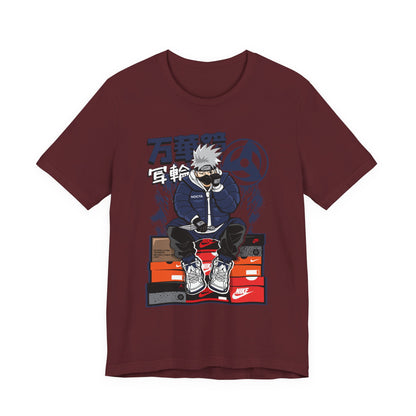 Anime Sneakerhead Tee — Sitting Character on Shoe Boxes with Japanese Text