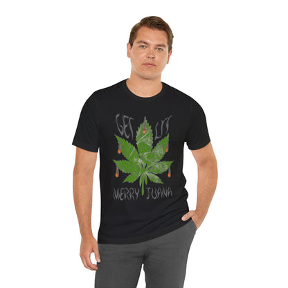 Merry Tijuana Cannabis Leaf Tee — 'Get Lit' Holiday Marijuana T-Shirt