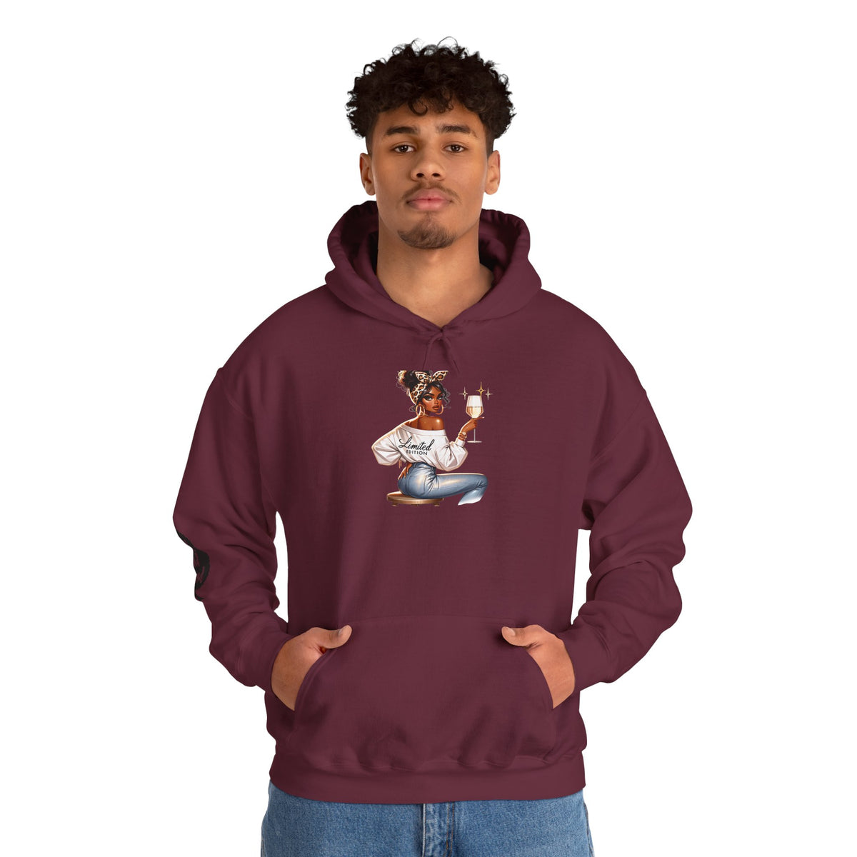 Cozy Chick Hoodie — Fashionable Woman Relaxing with Coffee Graphic Hooded Sweatshirt