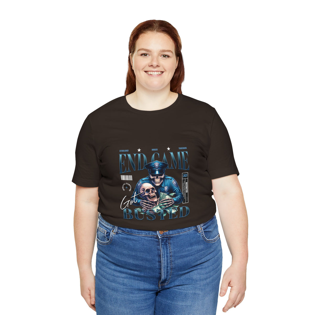 Endgame Got Busted Tee — Police Skull Graphic T-Shirt