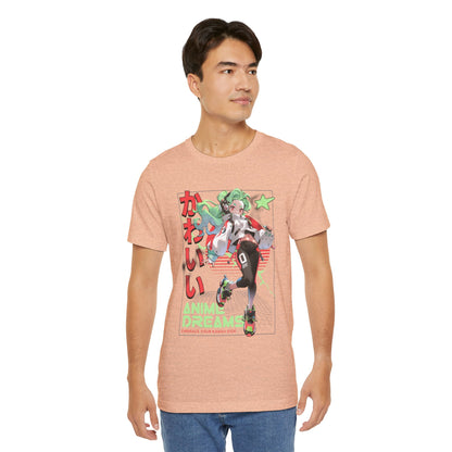 Anime Dreams Kawaii Tee — Neon Retro Anime Girl Graphic T-Shirt