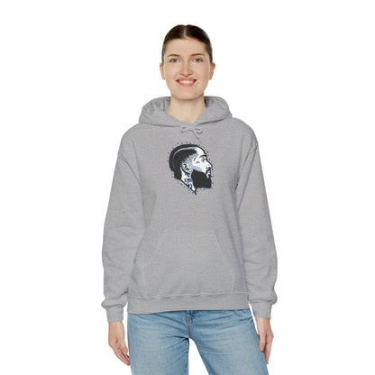 Portrait Graphic NIPSEY – Side Profile Ink Illustration Hooded