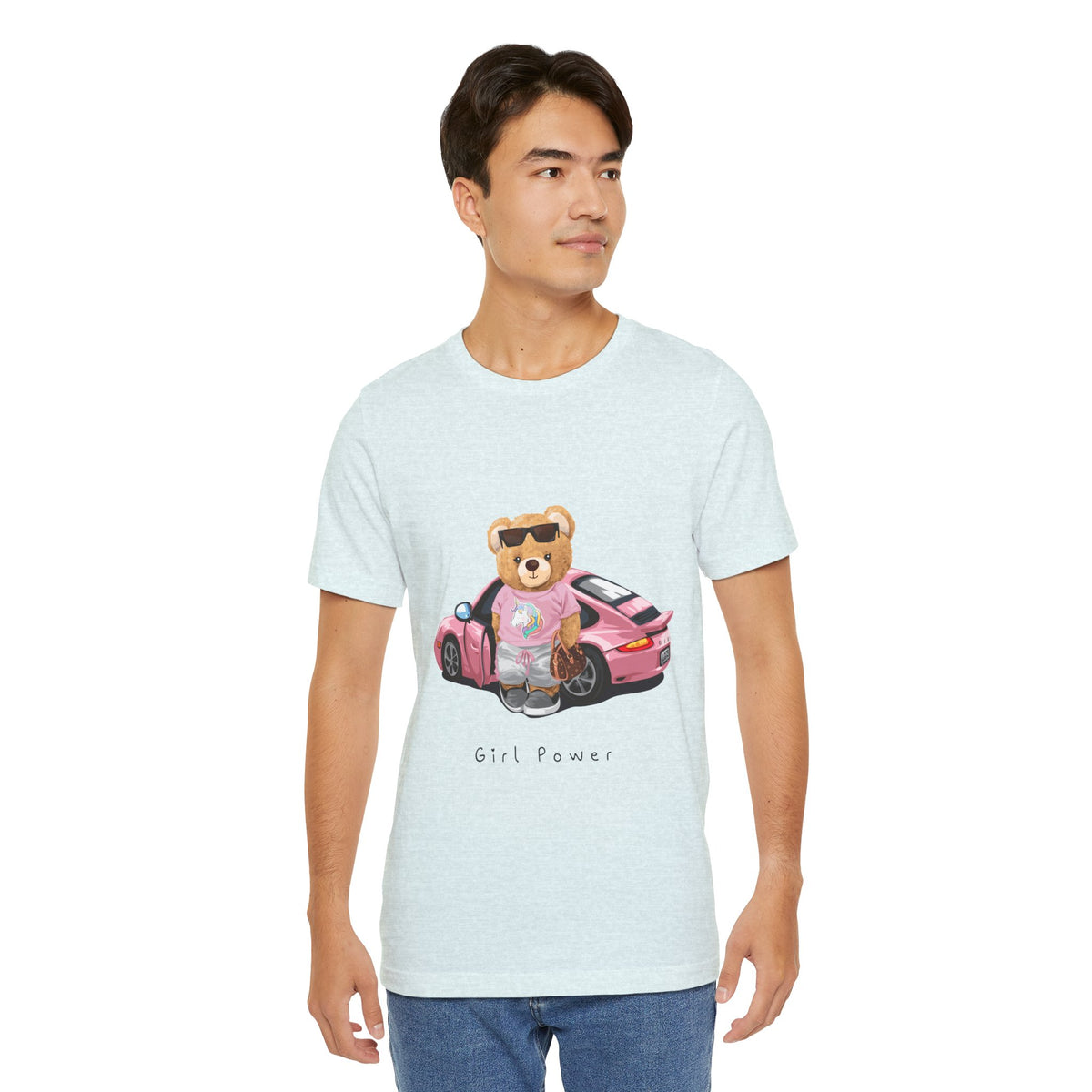 Girl Power Bear Tee — Cute Pink Car Teddy Graphic T-Shirt
