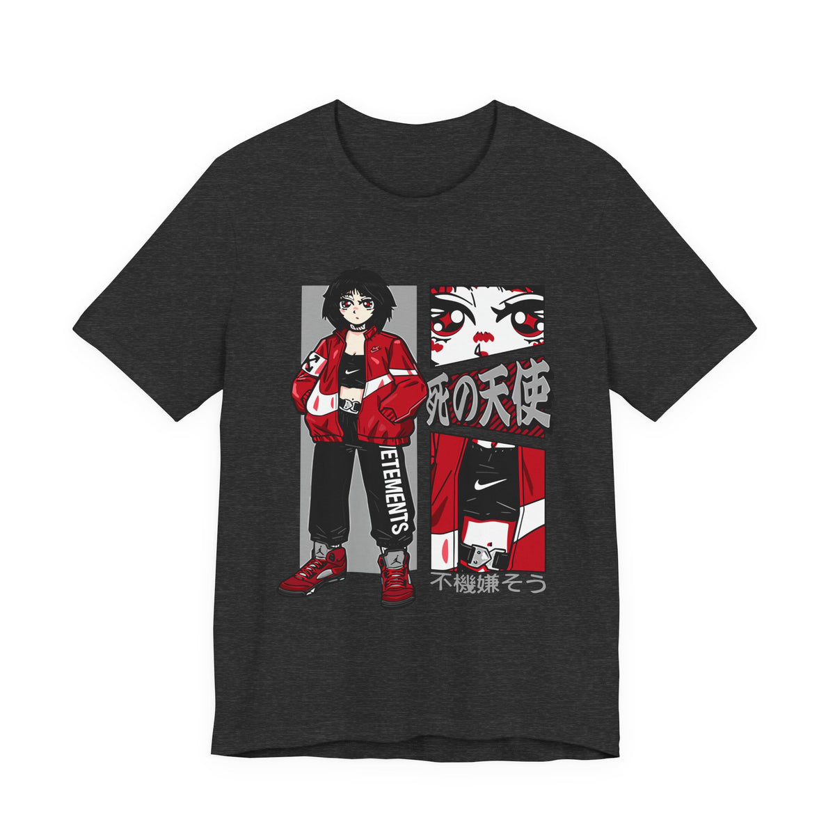 Anime Streetwear Tee — Red-Jacket Angel Graphic