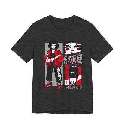 Anime Streetwear Tee — Red-Jacket Angel Graphic