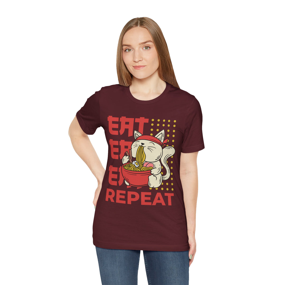 Ramen Cat Tee — "Eat Sleep Repeat" Cute Noodle Lover T-Shirt