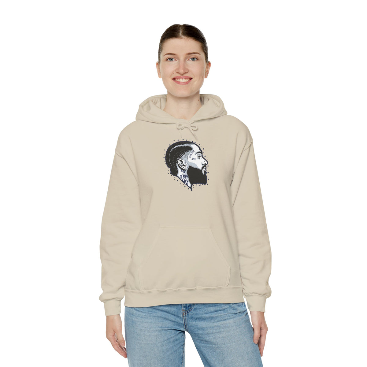 Portrait Graphic NIPSEY – Side Profile Ink Illustration Hooded