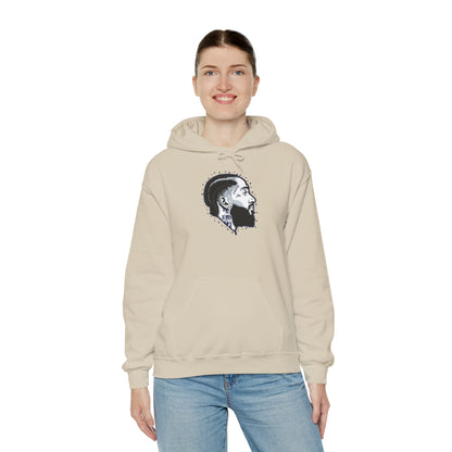 Portrait Graphic NIPSEY – Side Profile Ink Illustration Hooded