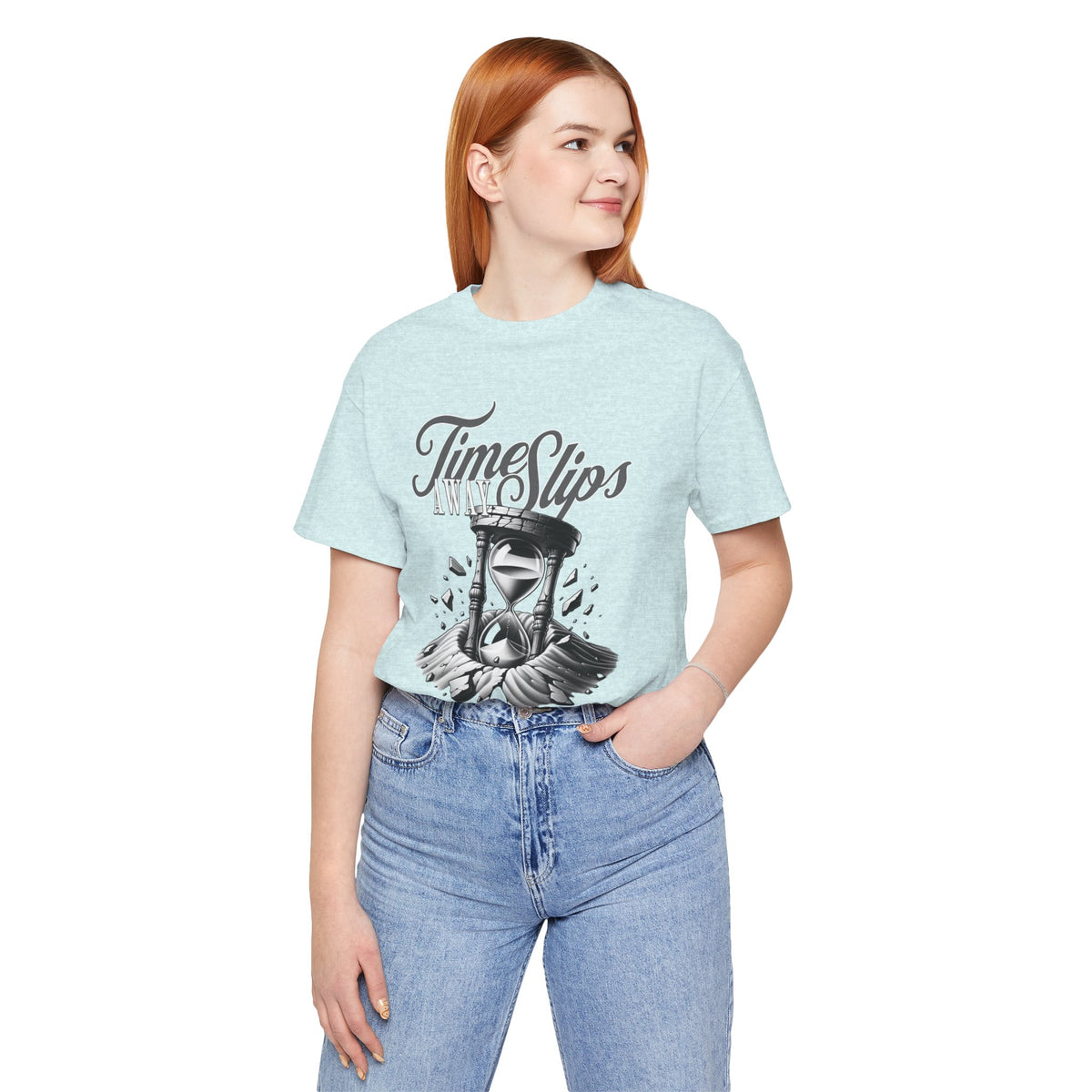 Time Slips Hourglass T‑Shirt — Vintage Black & White Graphic Tee