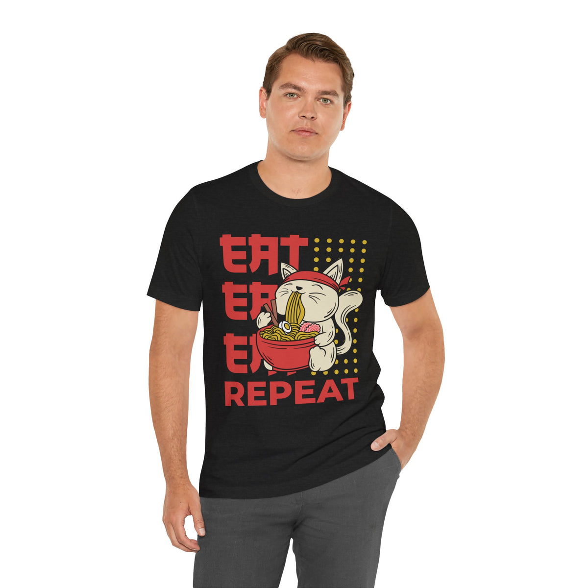Ramen Cat Tee — "Eat Sleep Repeat" Cute Noodle Lover T-Shirt