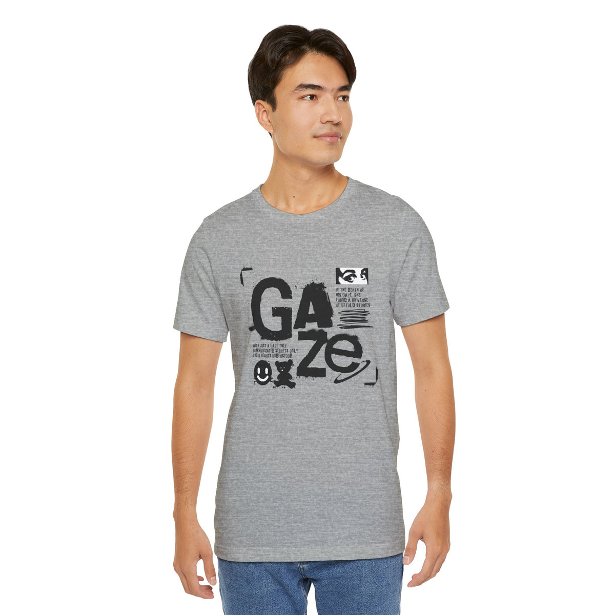 Gaze Typography Graphic Tee — Abstract Monochrome Text Art T-Shirt