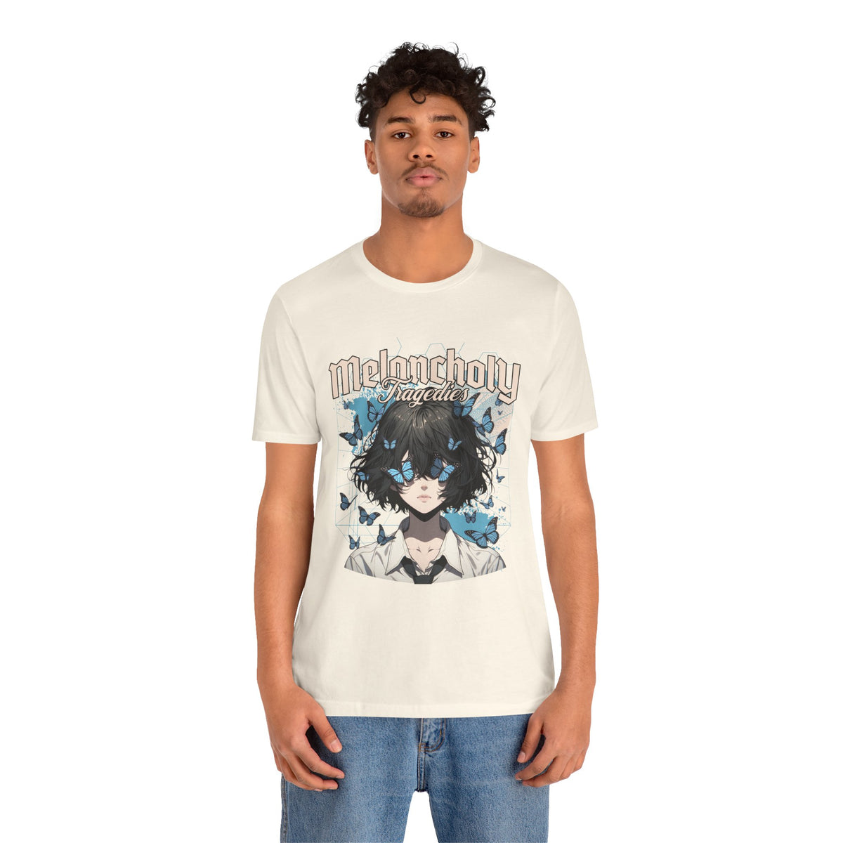 Melancholy Tragedia Anime Tee — Blue Butterflies Graphic T-Shirt