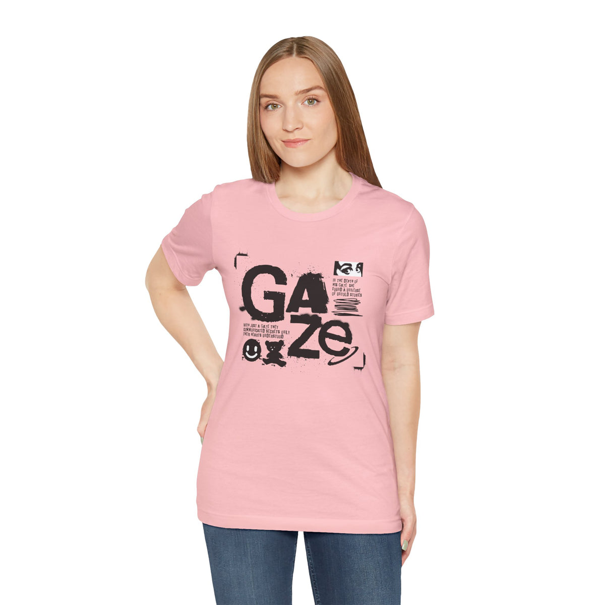 Gaze Typography Graphic Tee — Abstract Monochrome Text Art T-Shirt