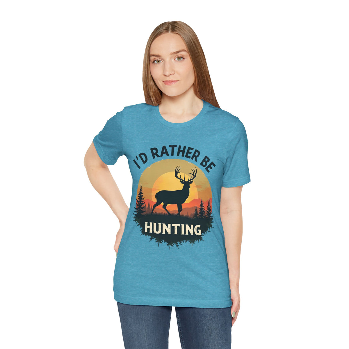 I'd Rather Be Hunting T‑Shirt — Deer Sunset Outdoor Hunting Tee