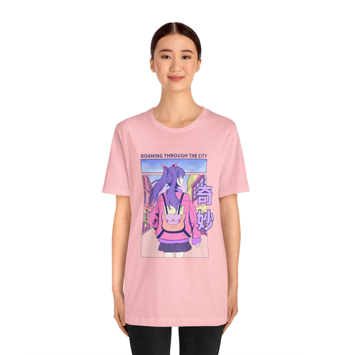 Roaming Through The City Anime Girl Tee — Vaporwave Cityscape Shirt