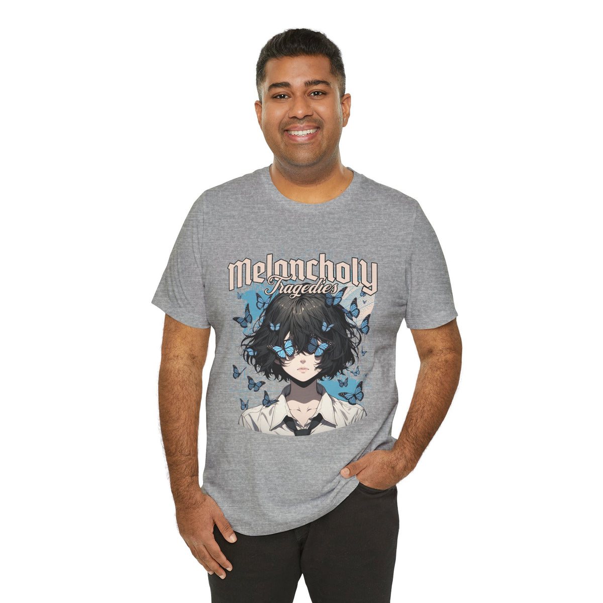 Melancholy Tragedia Anime Tee — Blue Butterflies Graphic T-Shirt