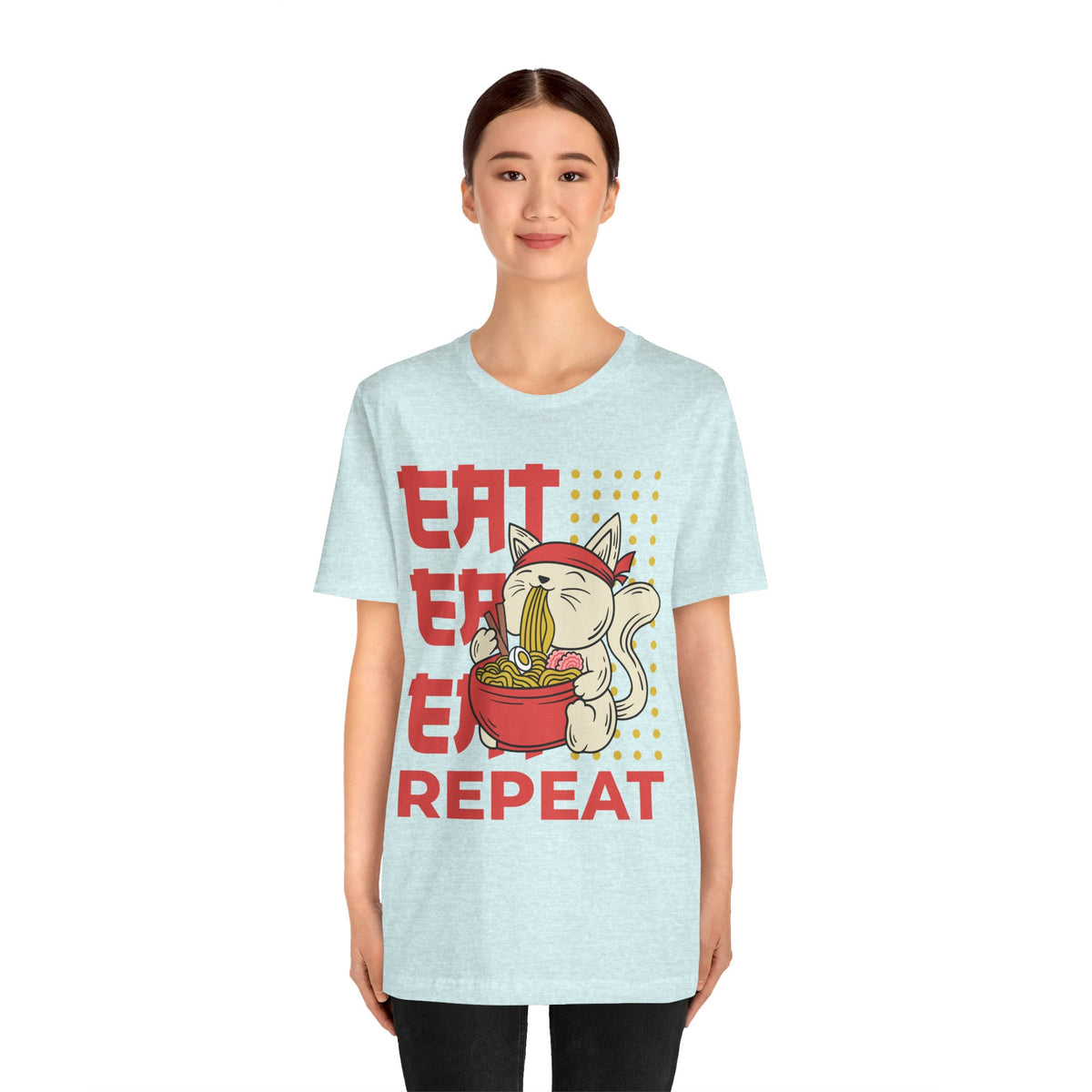 Ramen Cat Tee — "Eat Sleep Repeat" Cute Noodle Lover T-Shirt
