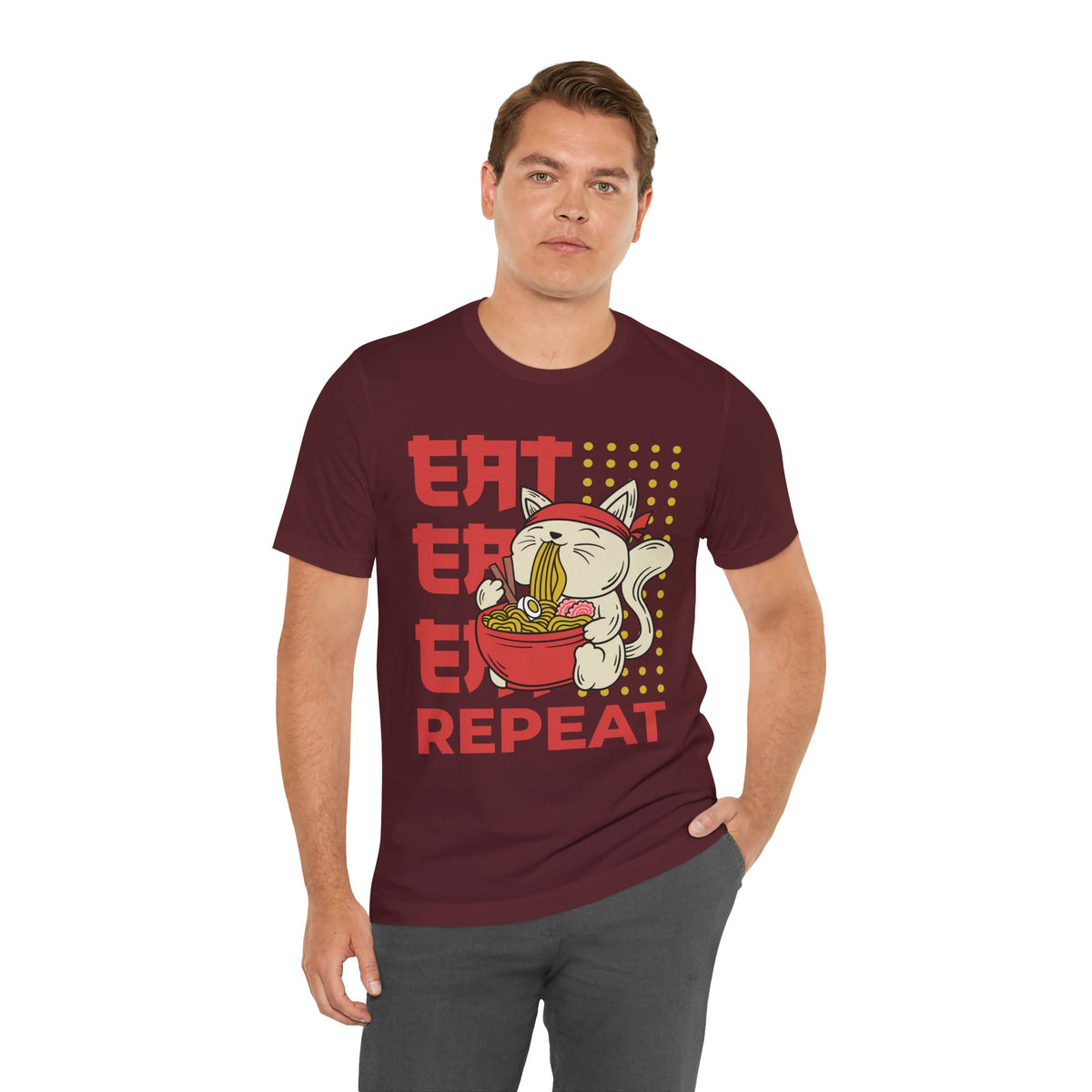 Ramen Cat Tee — "Eat Sleep Repeat" Cute Noodle Lover T-Shirt