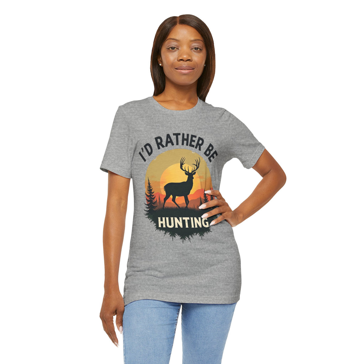 I'd Rather Be Hunting T‑Shirt — Deer Sunset Outdoor Hunting Tee