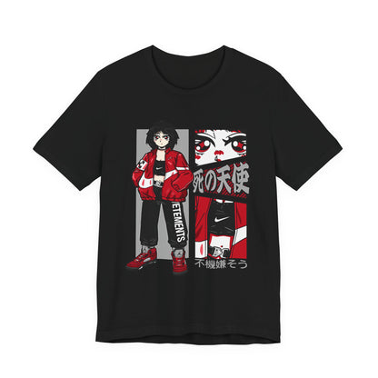 Anime Streetwear Tee — Red-Jacket Angel Graphic