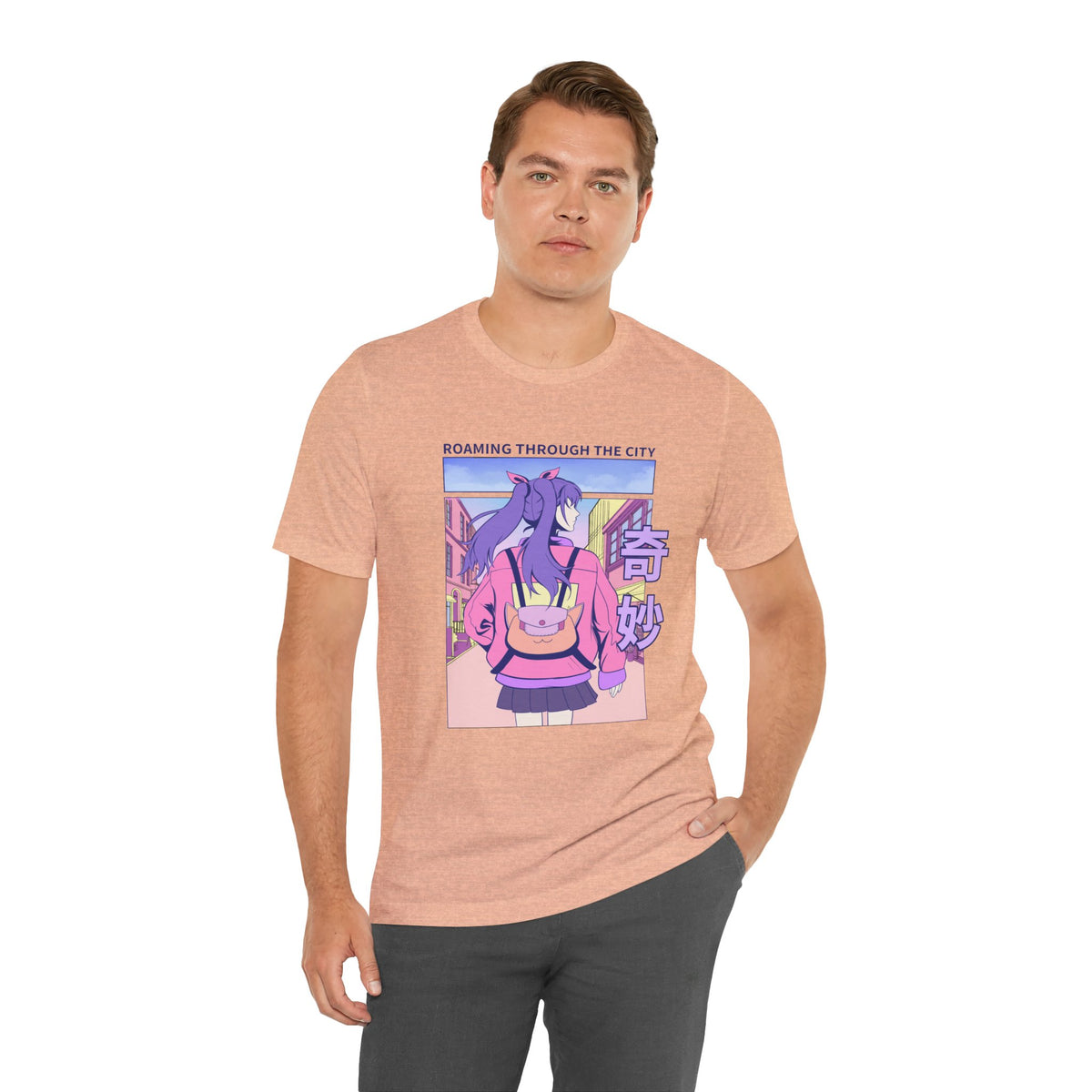 Roaming Through The City Anime Girl Tee — Vaporwave Cityscape Shirt