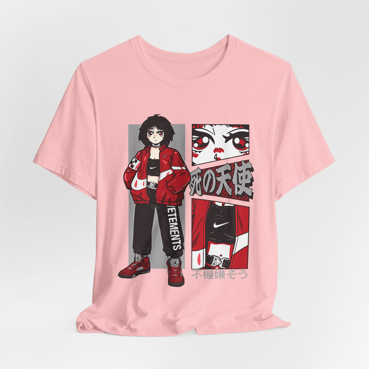 Anime Streetwear Tee — Red-Jacket Angel Graphic