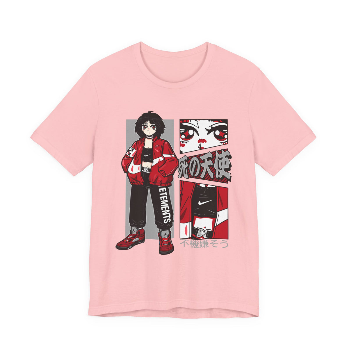 Anime Streetwear Tee — Red-Jacket Angel Graphic