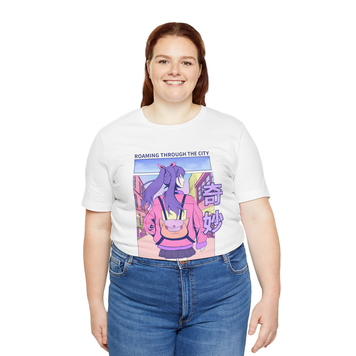 Roaming Through The City Anime Girl Tee — Vaporwave Cityscape Shirt