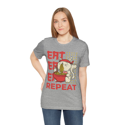 Ramen Cat Tee — "Eat Sleep Repeat" Cute Noodle Lover T-Shirt
