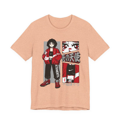 Anime Streetwear Tee — Red-Jacket Angel Graphic