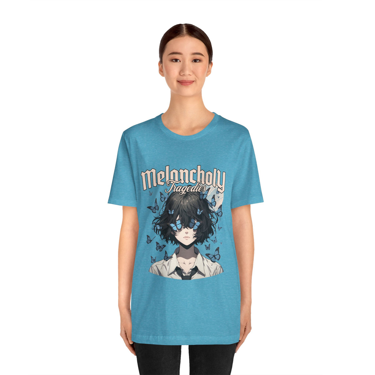 Melancholy Tragedia Anime Tee — Blue Butterflies Graphic T-Shirt
