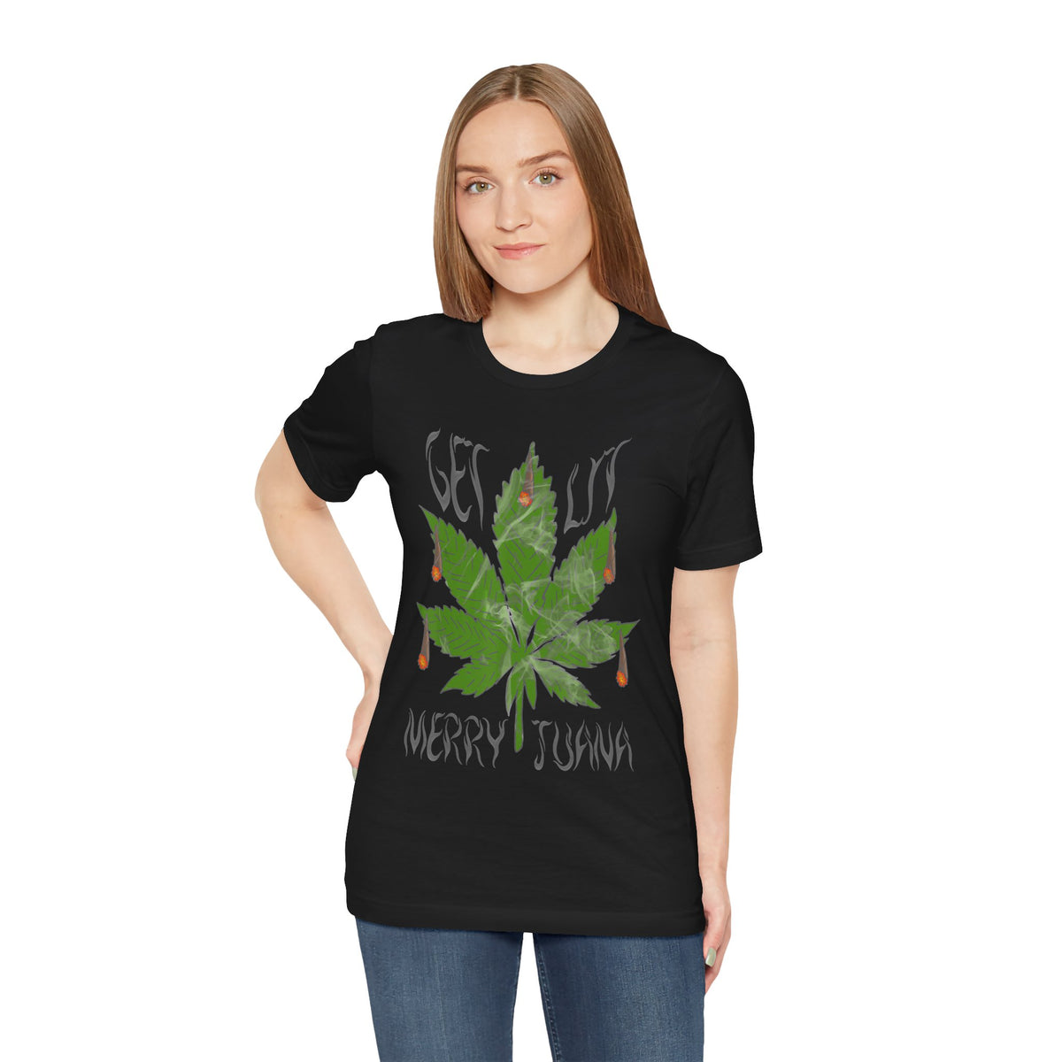 Merry Tijuana Cannabis Leaf Tee — 'Get Lit' Holiday Marijuana T-Shirt