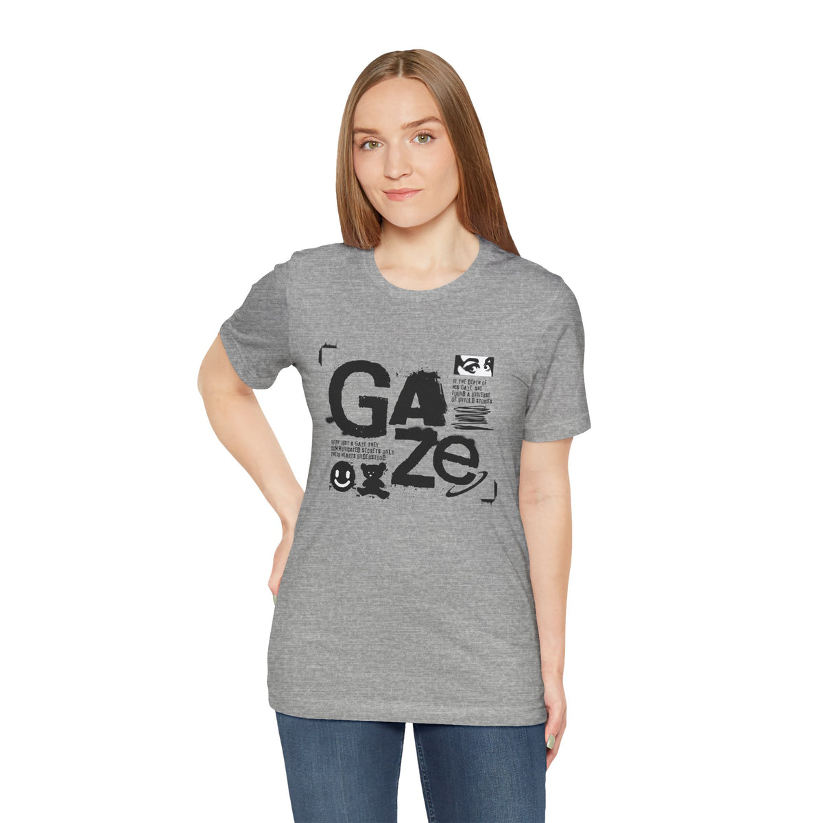Gaze Typography Graphic Tee — Abstract Monochrome Text Art T-Shirt