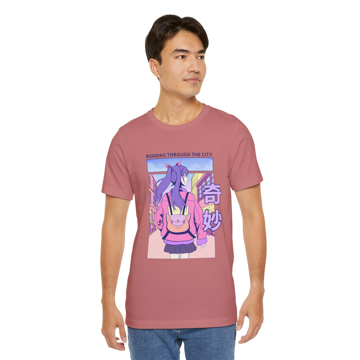 Roaming Through The City Anime Girl Tee — Vaporwave Cityscape Shirt