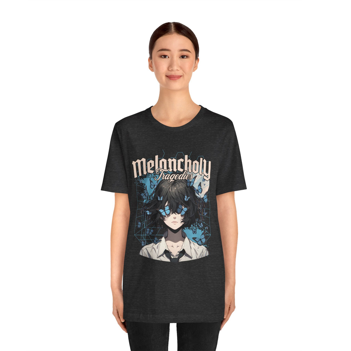 Melancholy Tragedia Anime Tee — Blue Butterflies Graphic T-Shirt