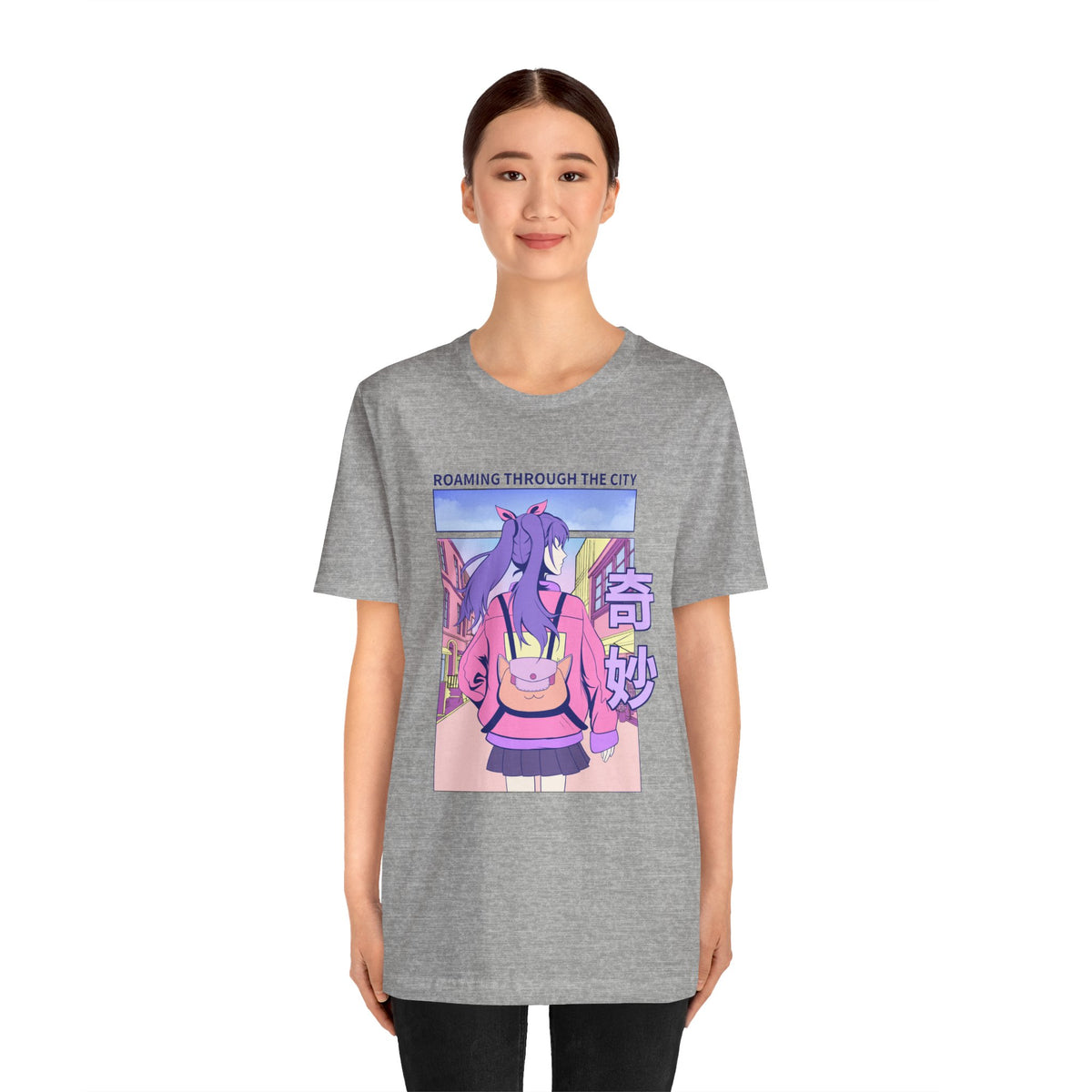 Roaming Through The City Anime Girl Tee — Vaporwave Cityscape Shirt