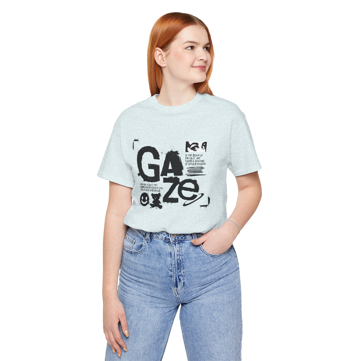 Gaze Typography Graphic Tee — Abstract Monochrome Text Art T-Shirt