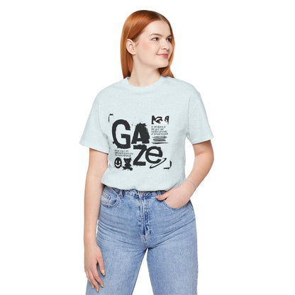 Gaze Typography Graphic Tee — Abstract Monochrome Text Art T-Shirt