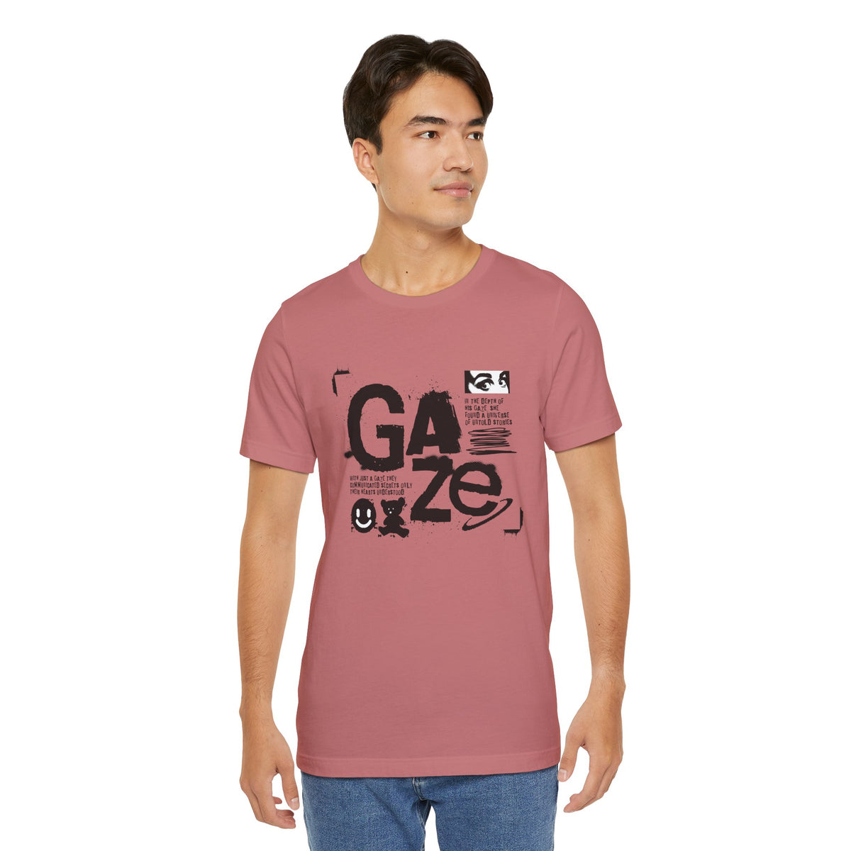 Gaze Typography Graphic Tee — Abstract Monochrome Text Art T-Shirt