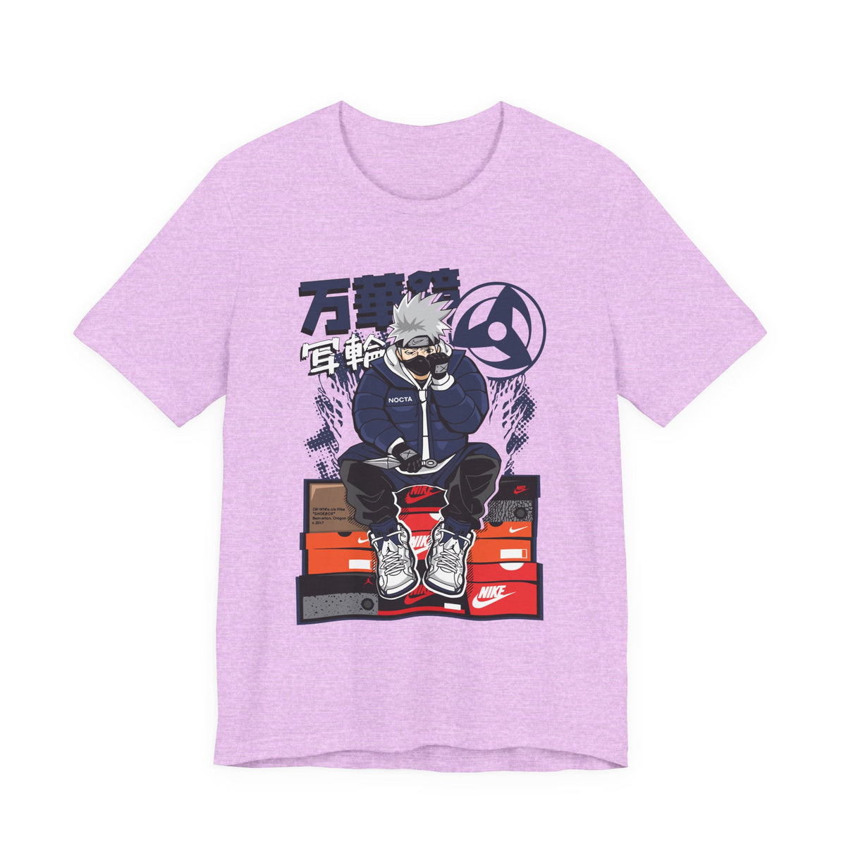 Anime Sneakerhead Tee — Sitting Character on Shoe Boxes with Japanese Text