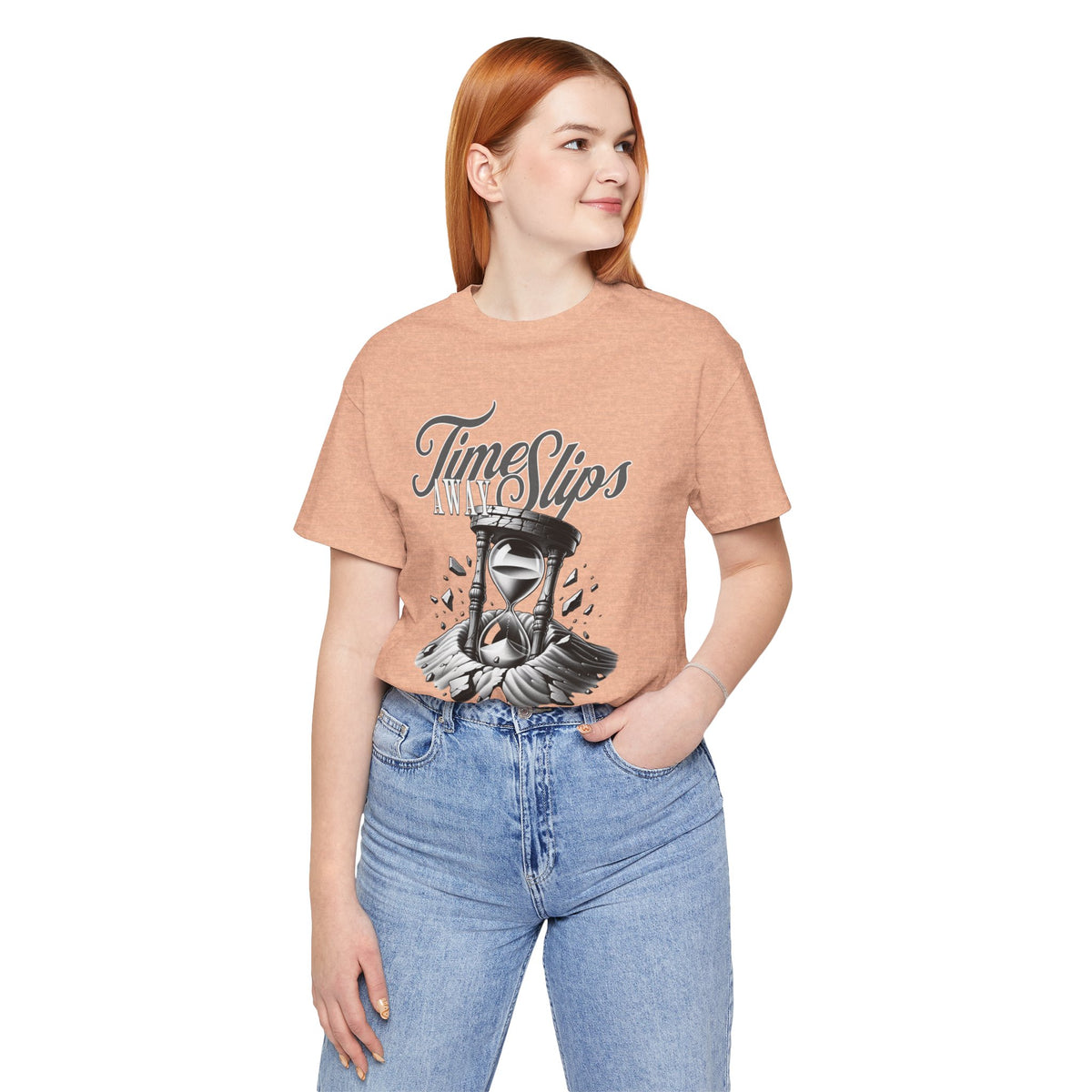 Time Slips Hourglass T‑Shirt — Vintage Black & White Graphic Tee