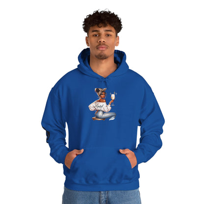 Cozy Chick Hoodie — Fashionable Woman Relaxing with Coffee Graphic Hooded Sweatshirt