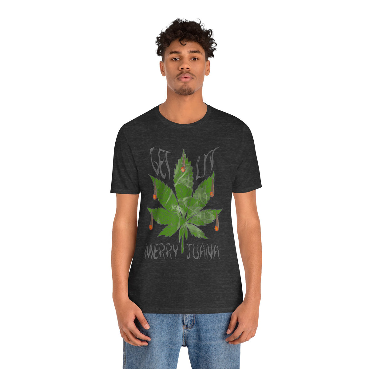 Merry Tijuana Cannabis Leaf Tee — 'Get Lit' Holiday Marijuana T-Shirt