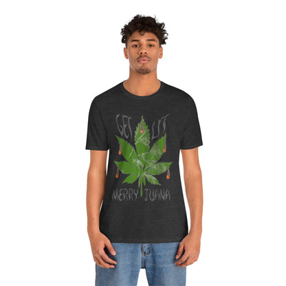 Merry Tijuana Cannabis Leaf Tee — 'Get Lit' Holiday Marijuana T-Shirt