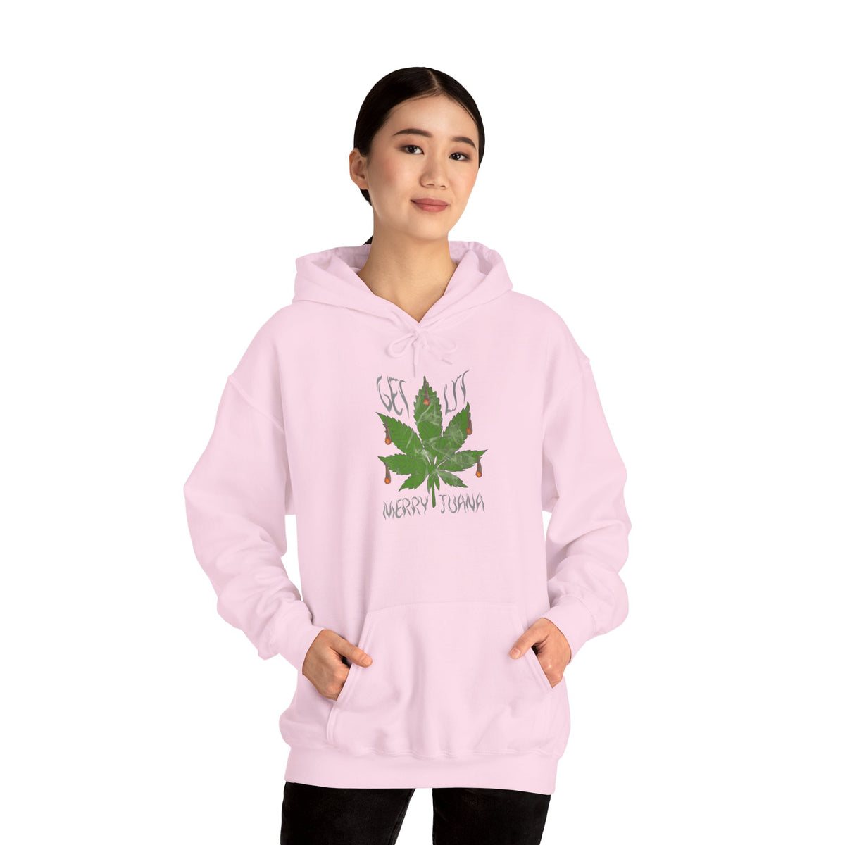 Cannabis Leaf Hoodie - "Get High" Retro Green Graphic Pullover