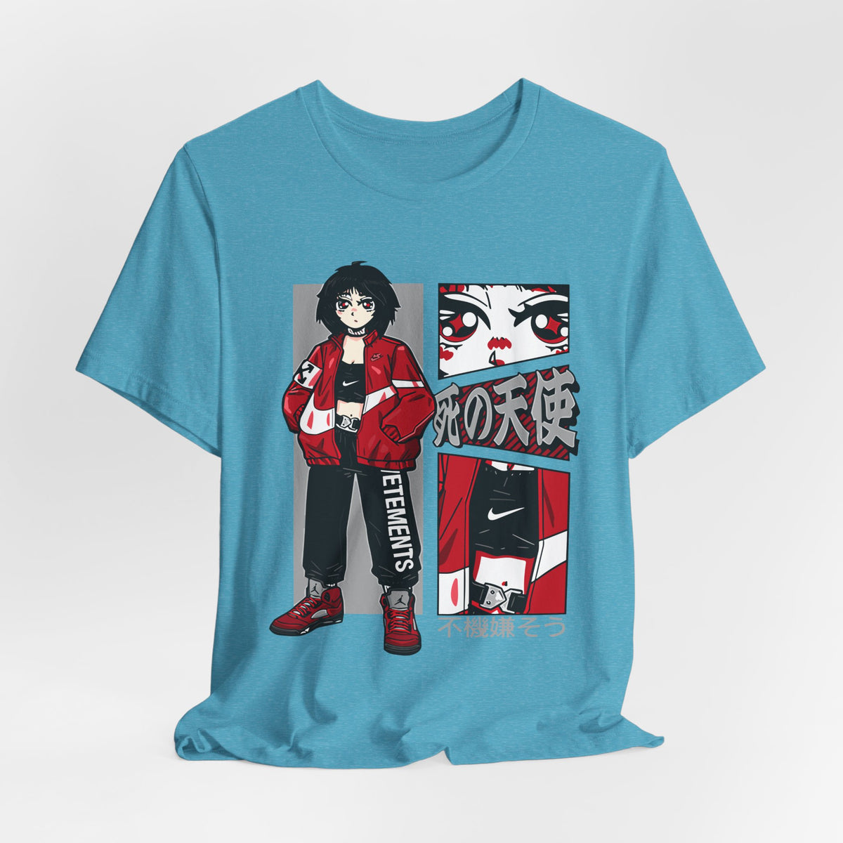 Anime Streetwear Tee — Red-Jacket Angel Graphic