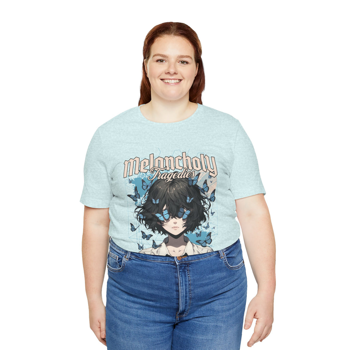Melancholy Tragedia Anime Tee — Blue Butterflies Graphic T-Shirt